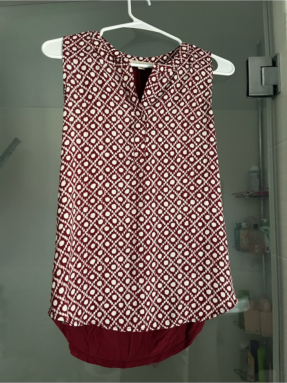 LOFT Burgundy and White Geometric Sleeveless Camisole